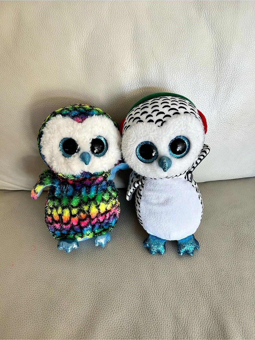 TY Plush Owl Toy Pair Multi & White